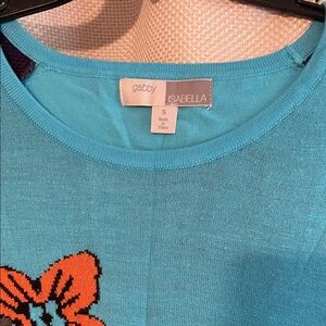 Gabby Isabella Blue Sweater with Orange Bow Design